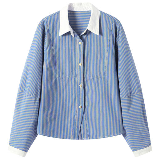 高级感撞色翻领蓝白条纹衬衫，宽松气质叠穿通勤穿搭上衣CC-QL-6228 商品图4