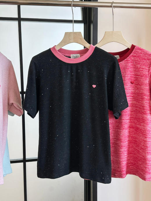韩系 银河细闪爱心撞色短袖T恤 商品图7