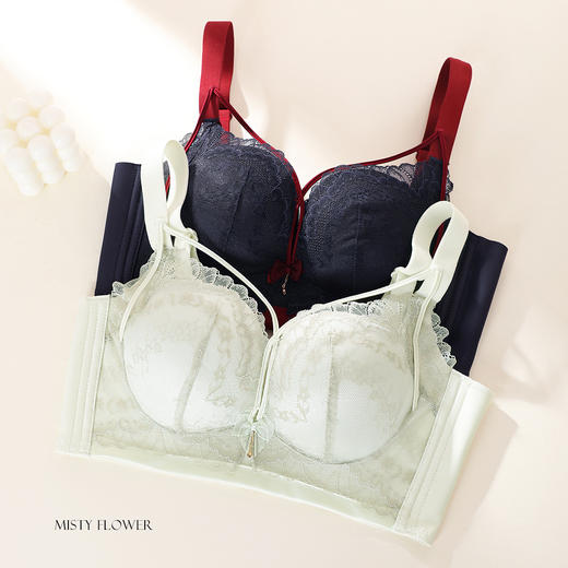 熳洁儿 小胸聚拢文胸性感美胸带中厚杯蕾丝内衣莫代尔26261523 商品图7