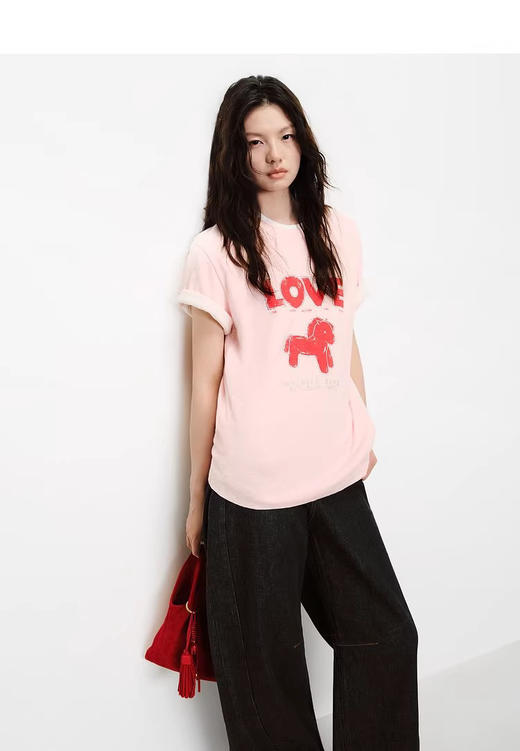 MO*同款26春新品马年系列烫钻印花竹节棉圆领短袖T恤 商品图4