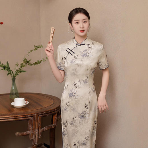 ZAYS2026夏新款旗袍短袖中长改良年轻款少女双层提花连衣裙 商品图3