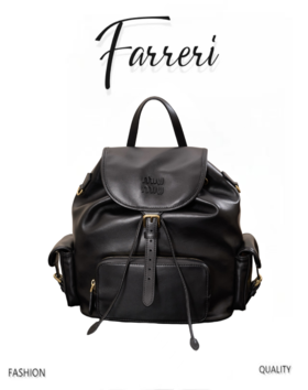 缪缪 牛皮革双肩包