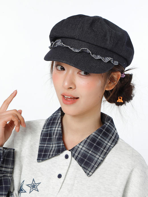 简约格纹边单宁八角帽鸭舌帽-纪念日百货门店同款169146700 商品图3