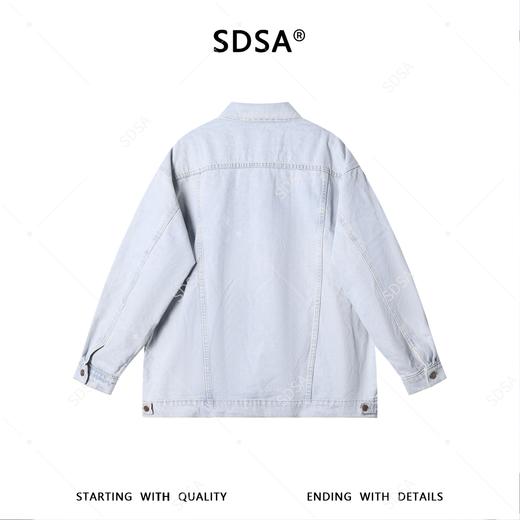 SDSA男装2026新款潮牌复古牛仔衣男女款浅蓝水洗宽松翻领牛仔外套 商品图4