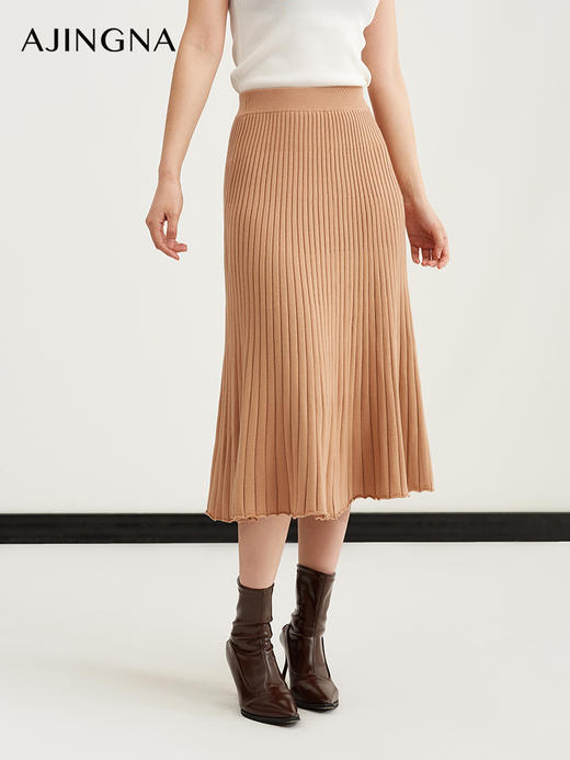 【商场同款】阿菁娜羊毛桑蚕丝百褶A字伞状半身裙A28Q313023 商品图0