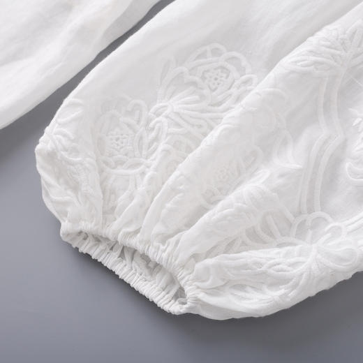 「高货wl」全新升级【铂金会员339/天猫459/差价120】(00203)洛诗琳苎麻重工刺绣立领上衣2026春季新款灯笼袖轻薄衬衫 商品图3