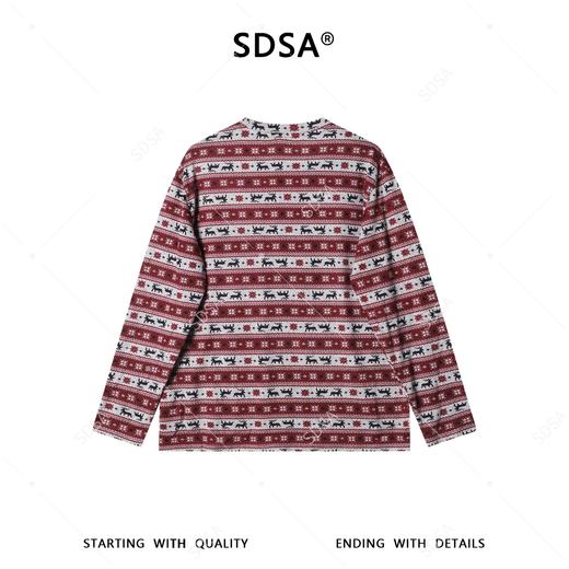 26T85SDSA男装2026新款麋鹿提花长袖T恤费尔岛条纹宽松圆领打底衫 商品图5