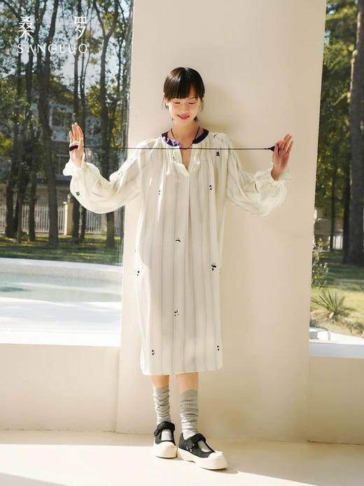 知性松弛感~李兰迪同款熊猫睡裙 仿真丝缎面家居服可外穿优雅得体 商品图2