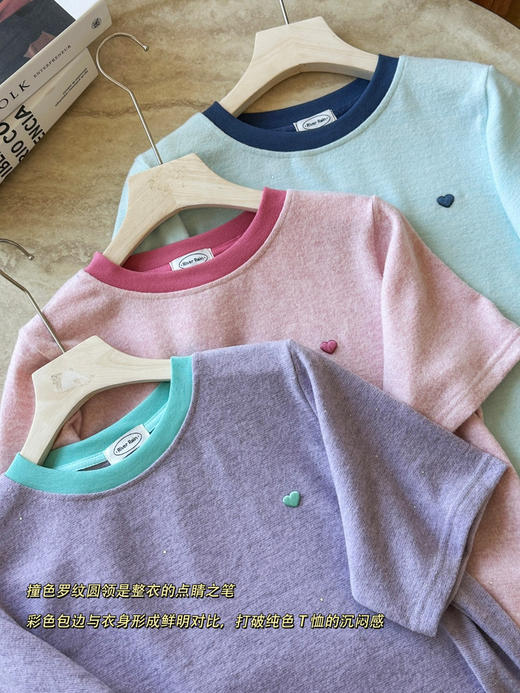 韩系 银河细闪爱心撞色短袖T恤 商品图10