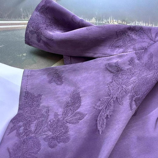 丁摩 洋气提花新中式国风女刺绣九分袖T恤春季宽松显瘦减龄上衣6ZF-9360 商品图4