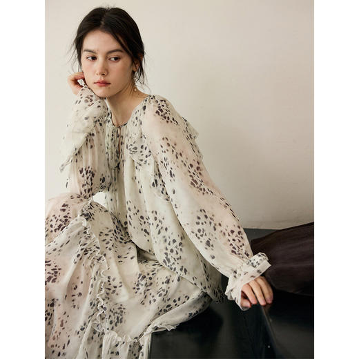 花边抽绳宽松印花衬衫 商品图0