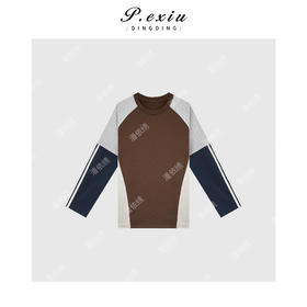 A008潘依绣丁丁宠粉韩系撞色拼接圆领长袖Q17662