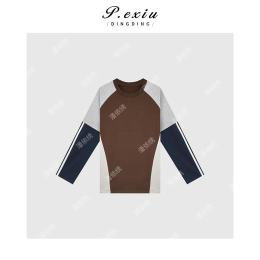 A008潘依绣丁丁宠粉韩系撞色拼接圆领长袖Q17662 商品图0