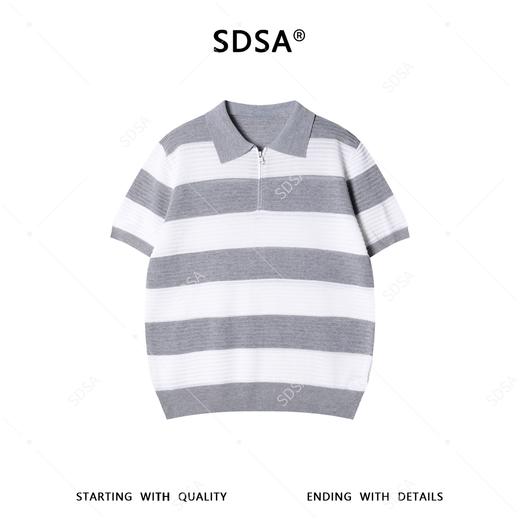 266099SDSA男装2026新款日系简约条纹针织polo肌理透气设计感宽松短袖 商品图1