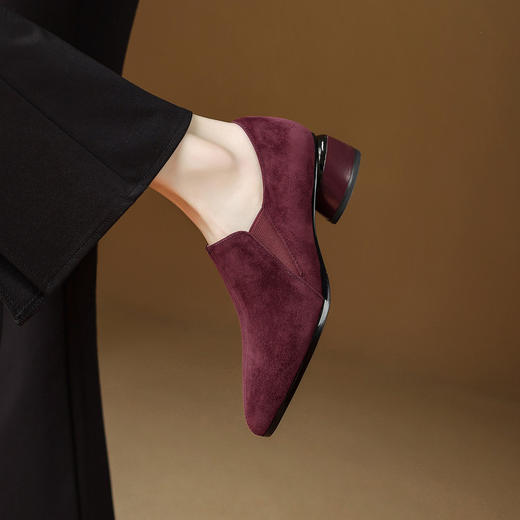 【预售5天】深口单鞋磨砂皮中跟粗跟尖头，软皮高跟鞋秋季加绒真皮裸靴工作鞋KMQ&3236 商品图2