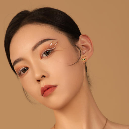 [醒狮系列] 18K玫瑰金镶嵌钻石祖母绿耳饰#醒醒 商品图2