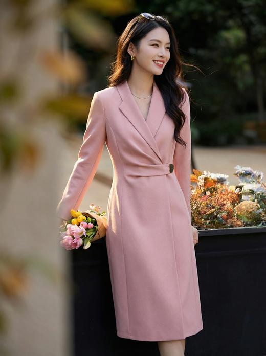 米思阳2026春季新款通勤高级感连衣裙藏蓝色褶皱亮线收腰裙子2747 商品图6