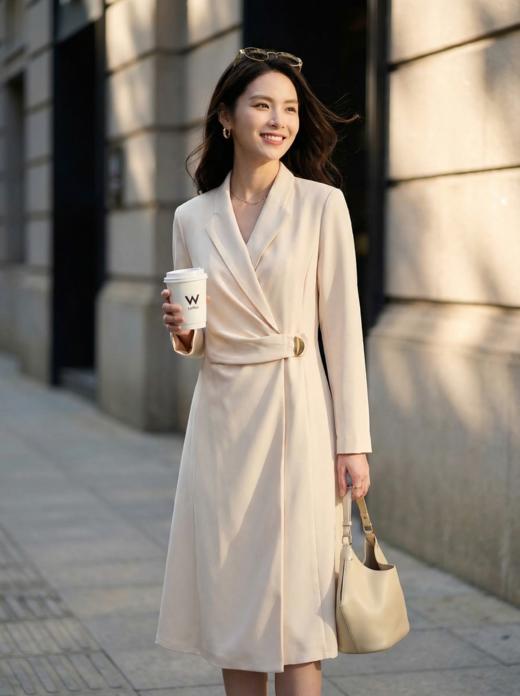 米思阳2026春季新款通勤高级感连衣裙藏蓝色褶皱亮线收腰裙子2747 商品图8