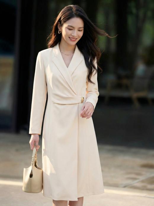 米思阳2026春季新款通勤高级感连衣裙藏蓝色褶皱亮线收腰裙子2747 商品图10