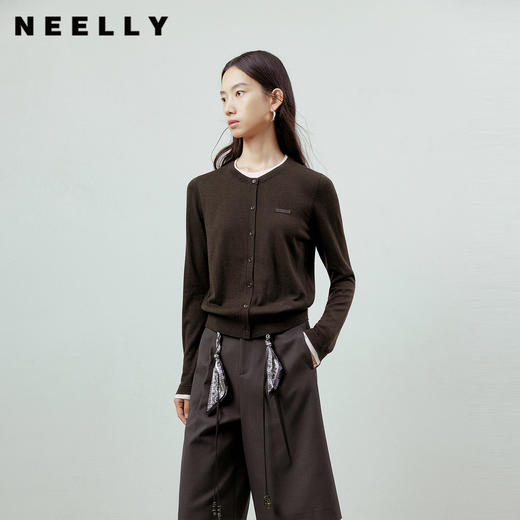 NEELLY纳俪商场同款春新款休闲圆领假两件针织开衫女简约舒适上衣N26012A01025 商品图0
