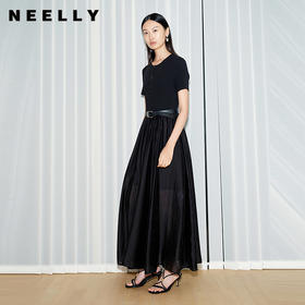 NEELLY纳俪商场同款夏新款通勤气质假两件连衣裙女收腰显瘦A字裙N26054Y04502