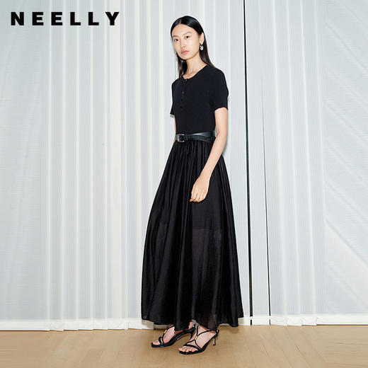 NEELLY纳俪商场同款夏新款通勤气质假两件连衣裙女收腰显瘦A字裙N26054Y04502 商品图0