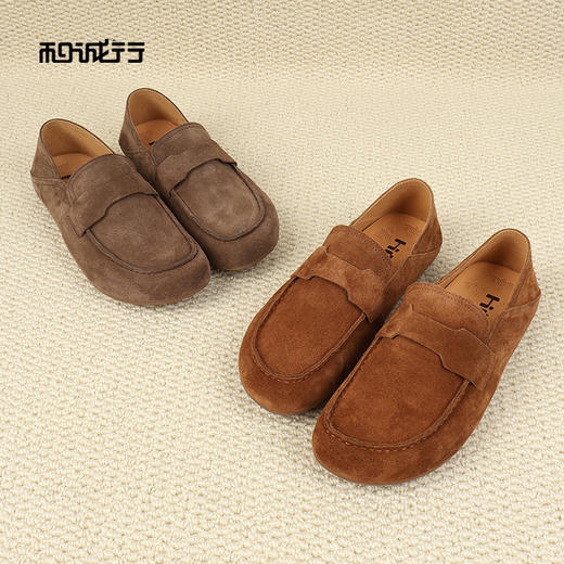 和诚行2026春季新款真皮一脚蹬懒人鞋翻毛皮透气软底男式休闲鞋0930275 商品图4
