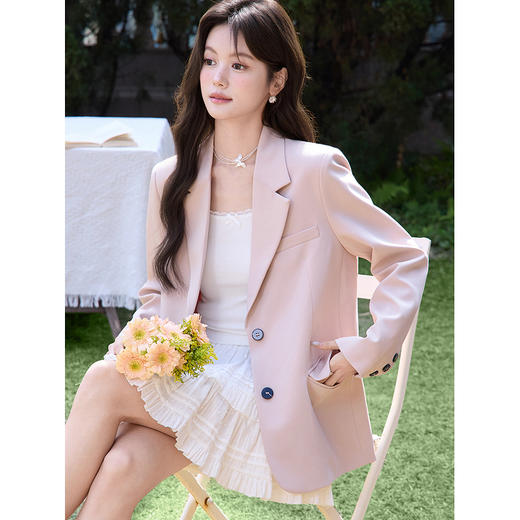 鹿向南「粉雾桃桃」高级感粉色宽松休闲西装外套女士春季通勤西服 商品图4