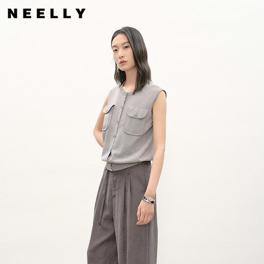 NEELLY纳俪商场同款夏季新款气质圆领休闲开衫马甲女显瘦户外上衣N26044A04560 商品图0