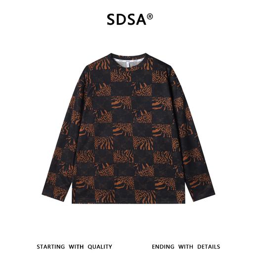 26T91SDSA男装2026新款潮牌野性风拼接长袖男女款豹纹虎纹宽松圆领T恤 商品图1