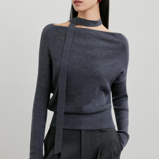 NEELLY纳俪商场同款春季新款设计感收腰针织衫女飘带修身气质上衣N26011A01003 商品图1