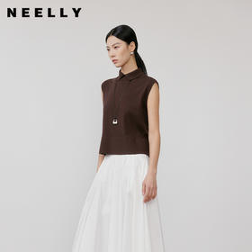 NEELLY纳俪商场同款春新款时尚翻领无袖针织衫女软糯亲肤修身上衣N26031A01101