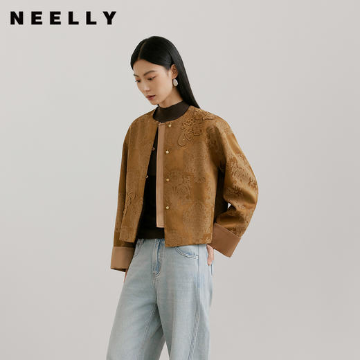 NEELLY纳俪商场同款春季新款时髦新中式优雅外套女提花文艺短上衣N26021C01061 商品图0