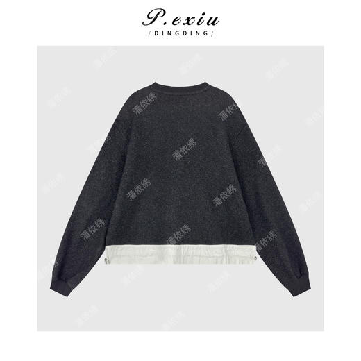 03-2潘依绣丁丁宠粉羊毛醋酸撞色拼接抽绳下摆磨绒圆领长袖卫衣Q88910 商品图1