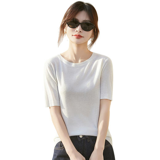 百媚生 精纺羊毛薄款针织短袖T恤打底衫ZN-002-35 商品图4