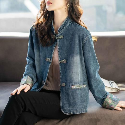 百媚生 国风立领盘扣牛仔外套女XFY2125 商品图0