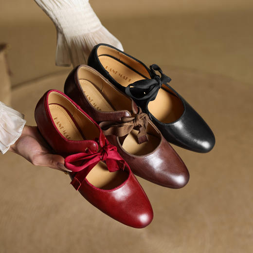 雀说 真皮浅口女通勤优雅水洗法式2cm方头粗跟单鞋774 商品图3