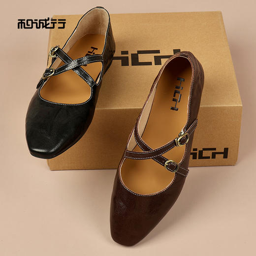 和诚行2026春季新款一字扣带玛丽珍鞋女春夏双搭扣浅口平跟单鞋1930119 商品图2