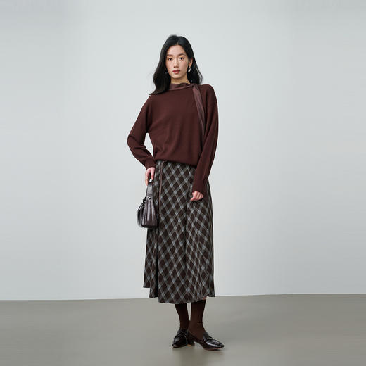 NEELLY纳俪商场同款春新款复古菱格A字半身裙女撞色吸睛休闲长裙N26014E06609 商品图3