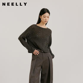 NEELLY纳俪商场同款春新款时尚镂空软糯针织衫女复古落肩百搭上衣N26021A01057