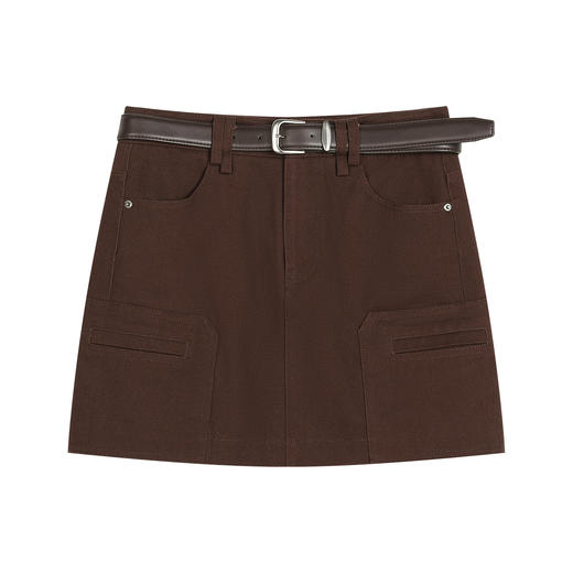 NEELLY纳俪商场同款春季新款复古工装风A字裙女挺括显瘦高腰短裙N26031E01117 商品图3