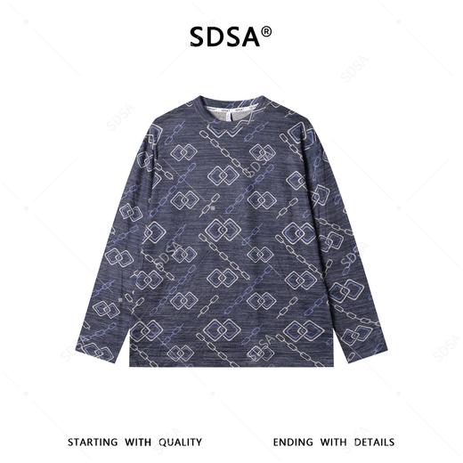 26T82SDSA男装2026新款潮牌街头风满印长袖男女同款锁链纹宽松圆领T恤 商品图1