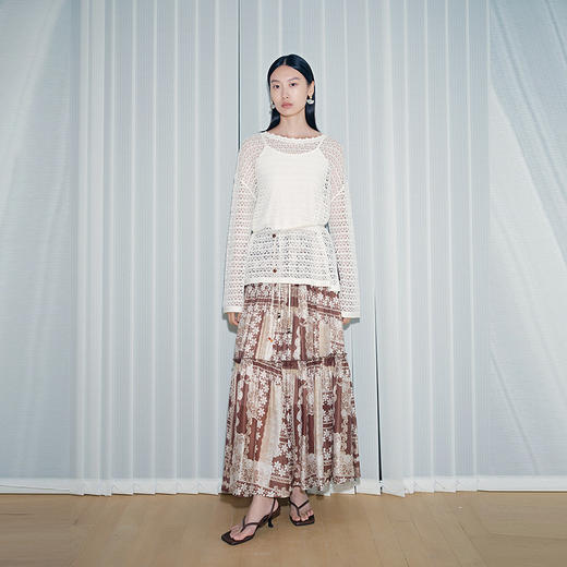 NEELLY纳俪商场同款春季新款波西米亚风休闲半身裙女百搭舒适长裙N26034E04504 商品图2