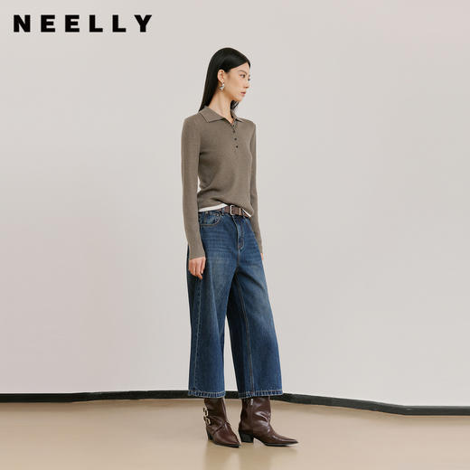 NEELLY纳俪商场同款春季新款复古随性阔腿七分裤女美式酷飒直筒裤N26021H01067 商品图0