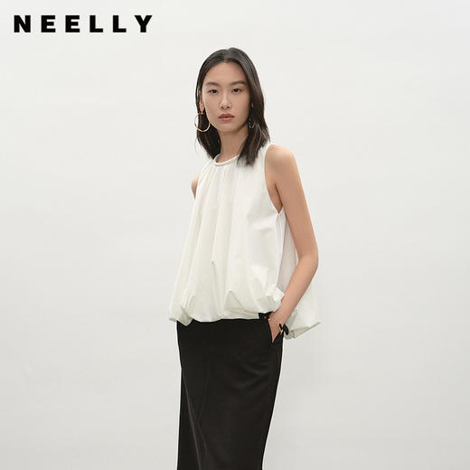 NEELLY纳俪商场同款夏季云朵轻盈感挂脖上衣女简约设计感套头上衣N26054R04411 商品图0