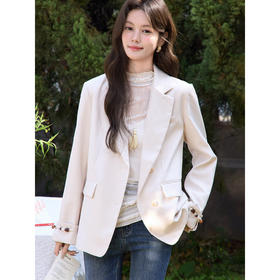 鹿向南「轻语花间」杏色小西装外套女春季新款巨好看宽松正装上衣