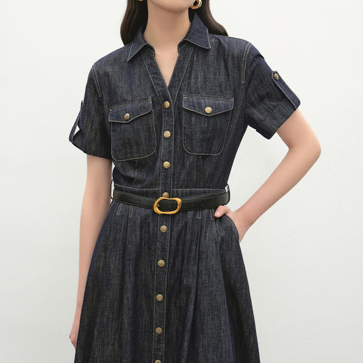 NEELLY纳俪商场同款夏季新款复古休闲牛仔连衣裙女慵懒收腰长裙N26044Y04533 商品图2