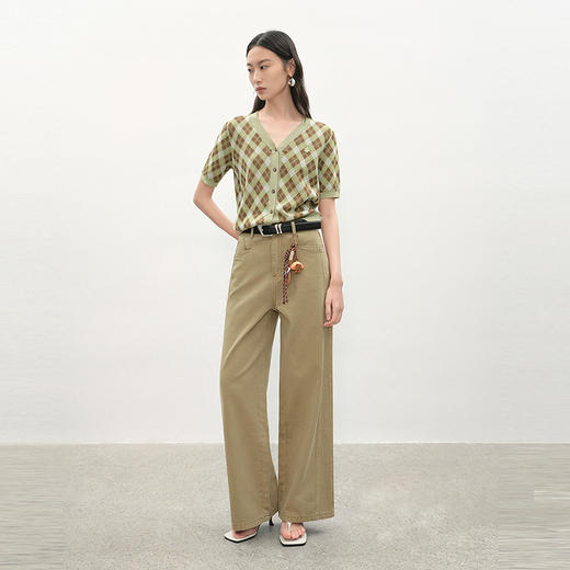 NEELLY纳俪商场同款夏季新款白色高腰直筒牛仔裤女显瘦压褶休闲裤N26044H04529 商品图2