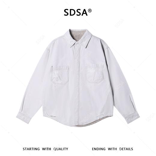 SDSA男装2026新款潮牌复古工装风衬衫磨破格纹内衬上衣 商品图0