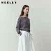 NEELLY纳俪商场同款春季新款时尚斜肩型条纹针织衫女宽松显瘦上衣N26023A01075 商品缩略图0